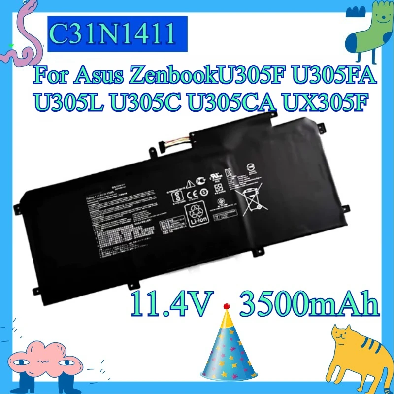 11.4V 3500MAH Replacement Laptop Battery For Asus Zenbook Part Number C31N1411,   U305F, U305FA, U305L, U305C, U305CA, UX305F
