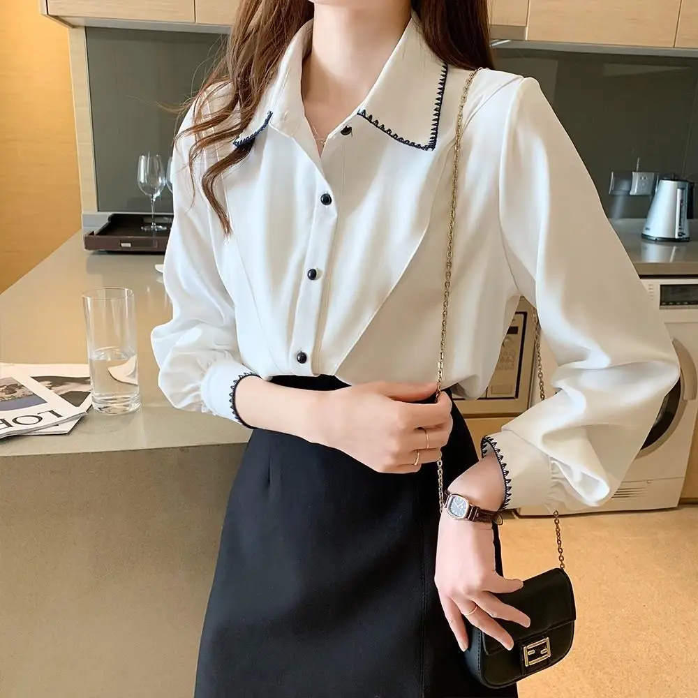 Autumn Woman's Shirt Niche Embroidered French Romantic Fashion Style Unique Chiffon Top Grace Elegant Casual OL Leisure Capable