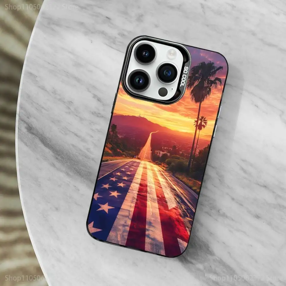 حافظة هاتف Flag Art Cool Americans لهاتف iPhone 11,12,13,16,14,15, Mini, Pro,XS,MAX غطاء أسود غير لامع مقاوم للصدمات