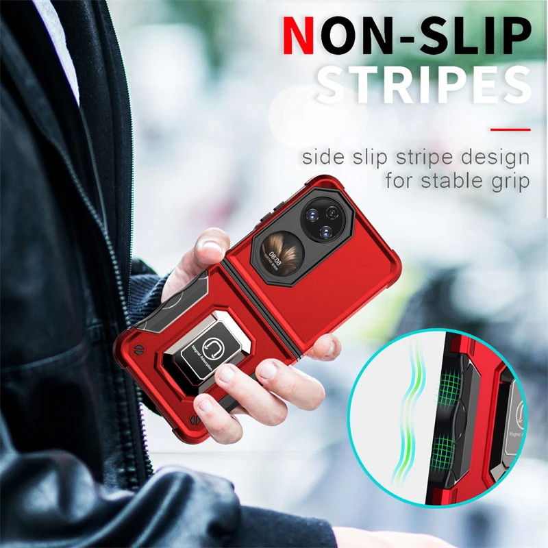 For Huawei P50 Pocket Case Shockproof Armor Phone Cases For Huawei P 50 P50Pocket Silicone + PC Metal Ring Car Stand Back Cover
