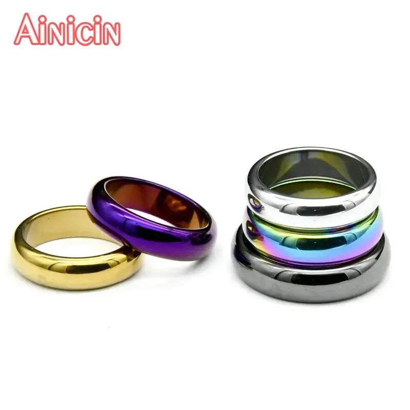 1pc High Quality Rainbow Color Titanium Plating Natural Hematite Faceted Band Rings 6mm 10mm Wide For Men and Women Jewelry