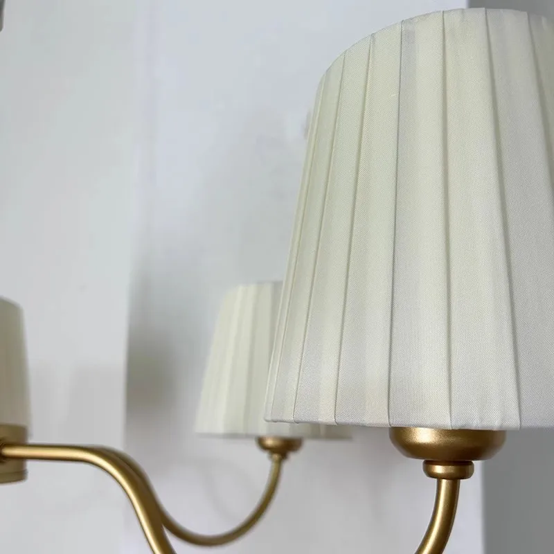 الشمال القماش النسيج قلادة ضوء الأمريكية الريفية غرفة المعيشة غرفة نوم المنزل ديكو قلادة مصباح 6 رؤساء مصابيح متدلية ذهبية #6