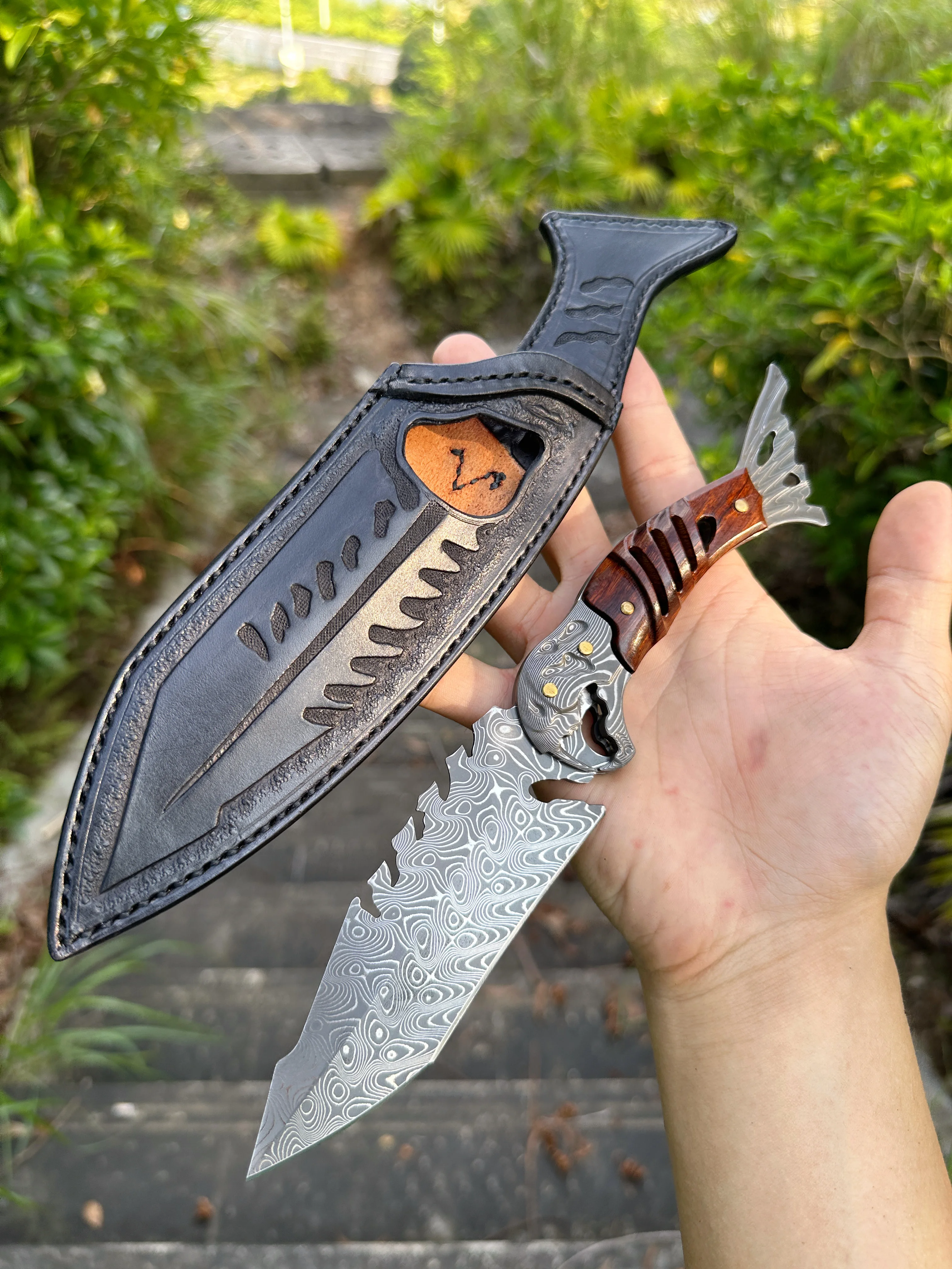 Damascus Steel All Tang Fixed Blade Straight Knife Jungle Camping Tactical Hunting self-defense Outdoor rescue EDC knife tool