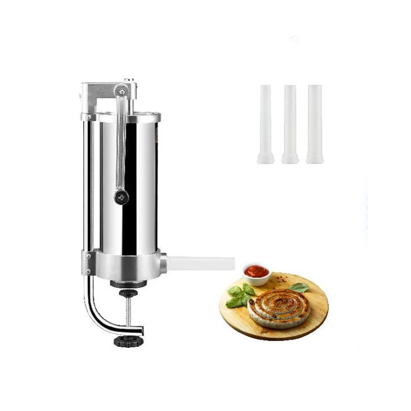 

3 5 7 L Home Commercia Manual Sausage Stuffer Stainless Steel Making Sausage Vertical Maker 5 Filling Funnels