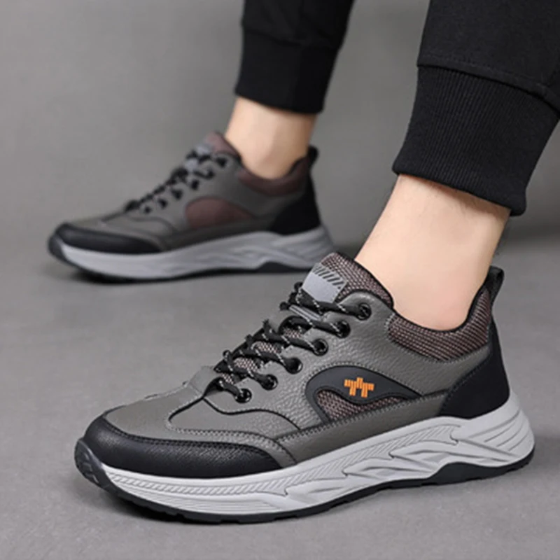 COZOK Fashion Men's Shoes Genuine Leather Casual Sneakers Outdoor Sports Shoes Non-slip Trendy Thick Sole Men's Shoes Size 38-44