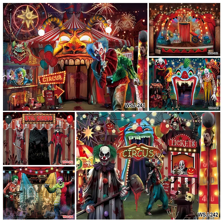 

Halloween Backdrop Horror Circus Party Evil Clown Carnival Haunted House Photography Background for Halloween Birthday Party