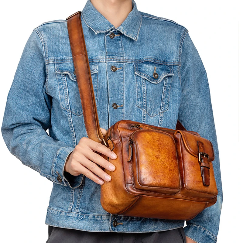 Bolsa de Ombro de Couro Genuíno Masculina de Alta Qualidade, Macho, Alta Capacidade, Corpo Transversal, Bolsas Mensageiro Casual Business, 2022