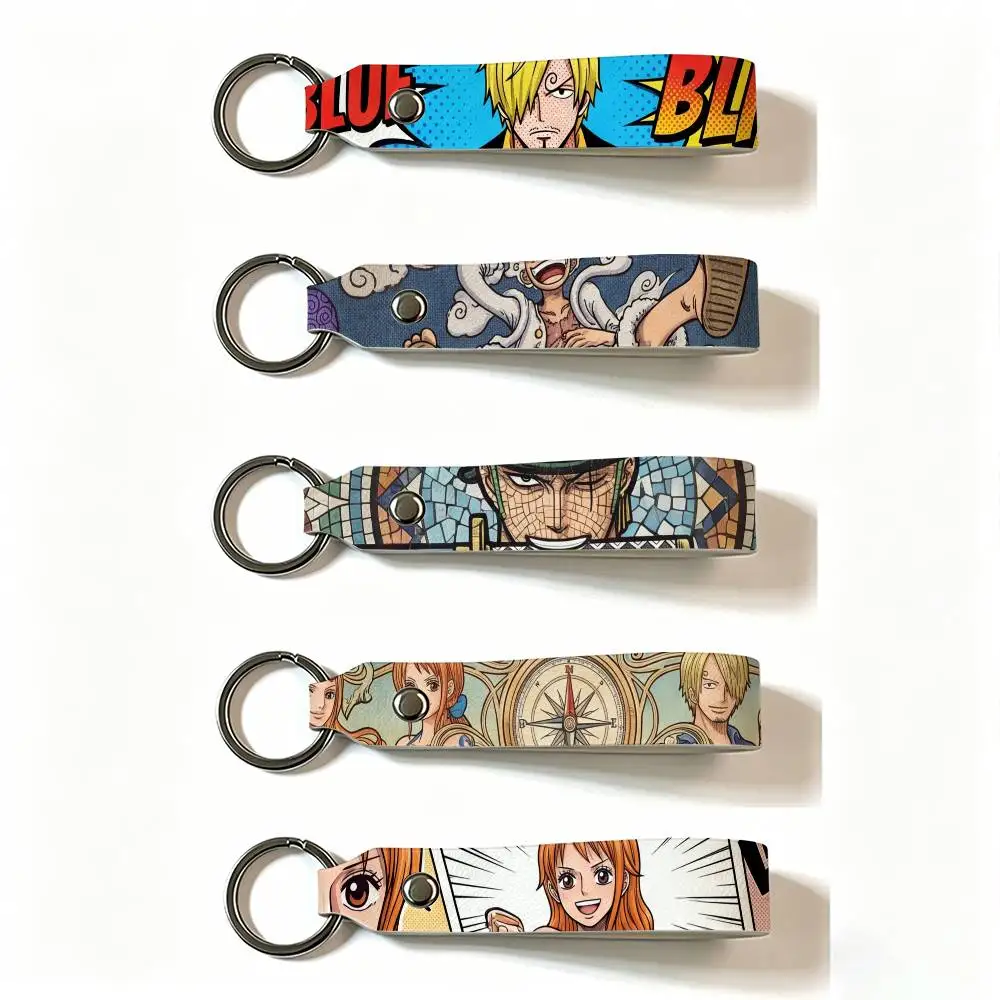 MOTORCYCLE ANIME ONE PIECE LUFFY PU Leather Keychain Minimalist Key Holder Durable Key Organizer Car Keys Bag Accessories