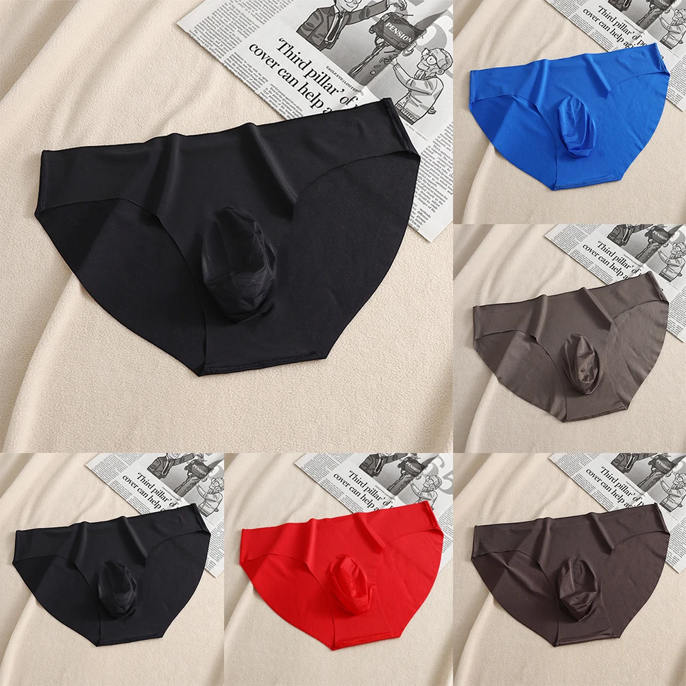 Mens Sexy Ice Silk Seamless Bulge Pouch Ultra Thin Briefs Underwear Panties Nightwear Underpants Erotic Hombre Male Lingerie