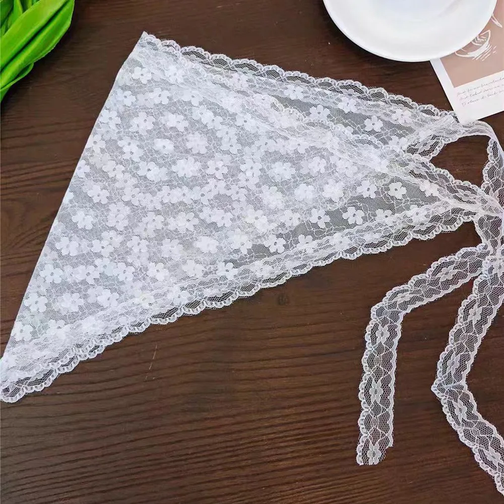 

Embroidered Lace Triangle Headscarf White Hollow-out Hair Scarf Wraps Pastoral Style Woven Floral Hair Bandana for Women Girls