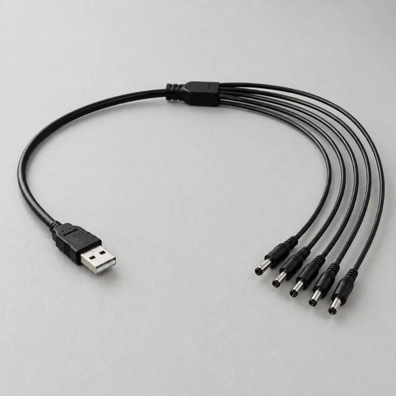 USB to 5.5mm x 2.1mm 2/3/4/5Way Power Cable USB to DC5521 Y Splitter Power Cable for Camera Speaker LED Light Strip Fan