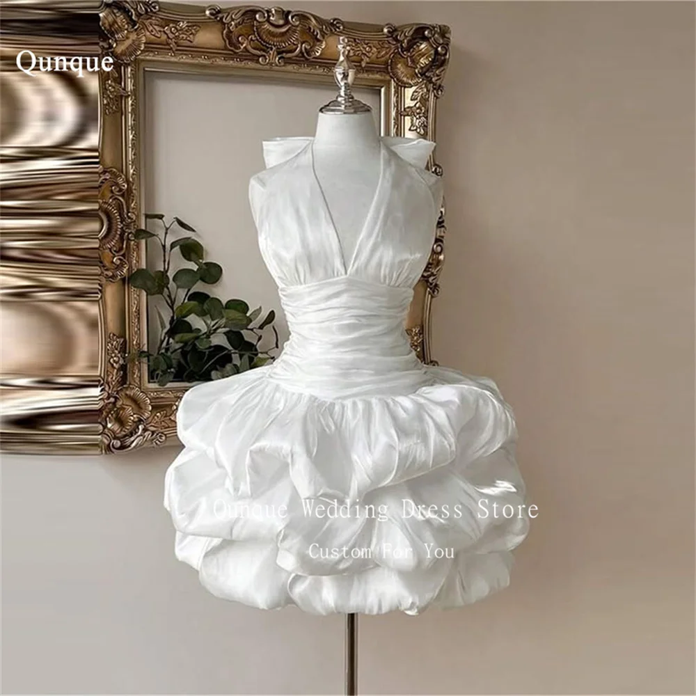 

Qunque Fashion Wedding Dresses Bride Halter A Line Sleeveless Prom Gowns Short Backless Elegant Vestidos De Novia Customized