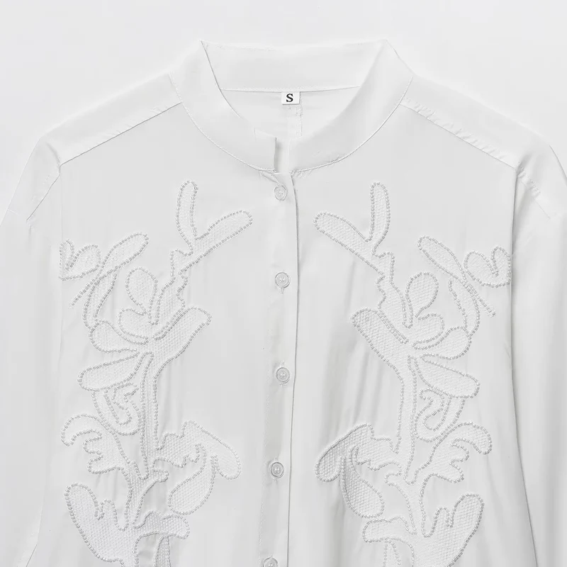 HXAO Woman 2025 Oversized Embroidered Shirt Spring Summer White Black Shirts & Blouses Large Size Long Sleeve Shirts Chic Blouse