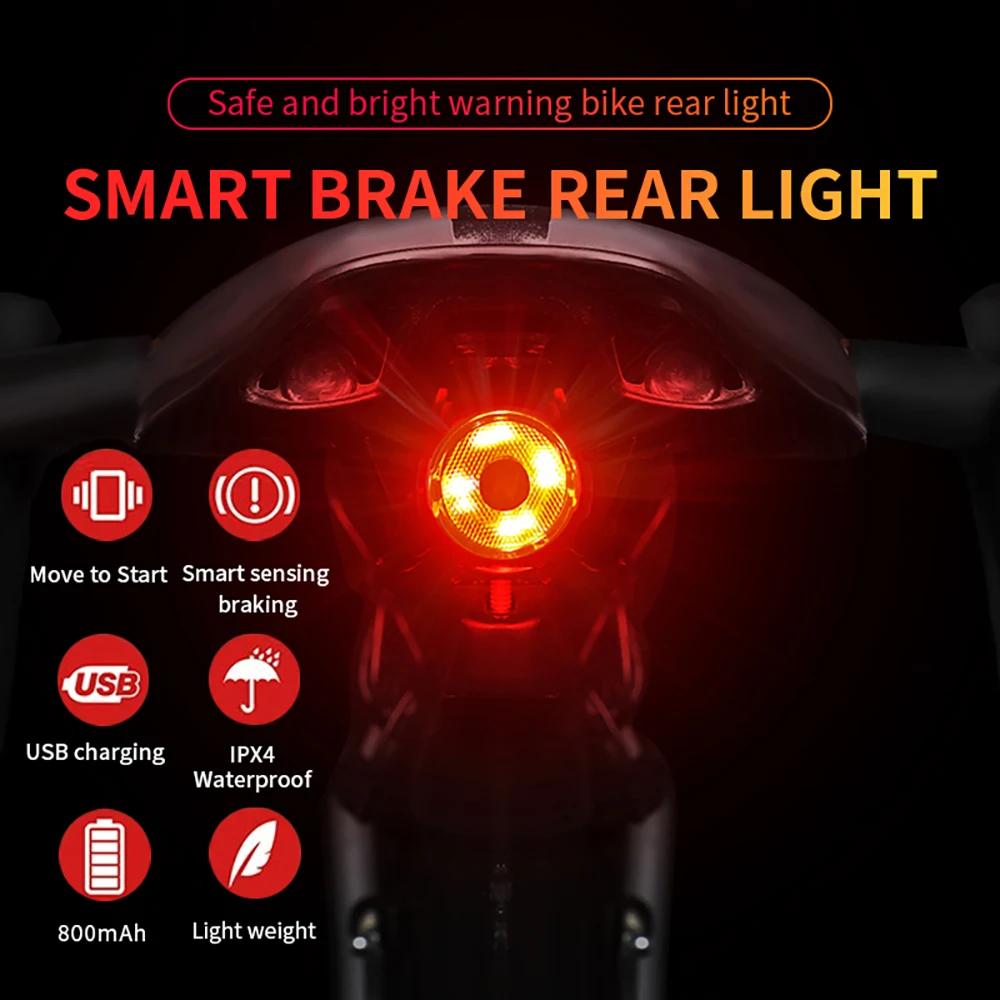 A09 Bicycle Smart Rear Light Type-C Charging Brake Sensor Auto Stop Cycling Taillight Warning Light Bike Taillight Accessories