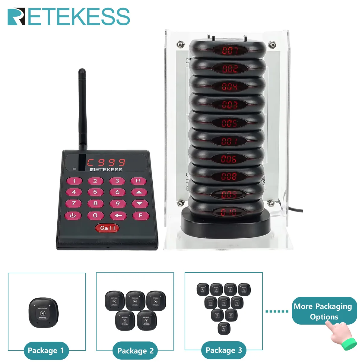 

Retekess TD161 Restaurant Pager Bar Food Truck Coasters Buzzer Vibrator Pager Receiver Calling System Vibration Bell for Cafe