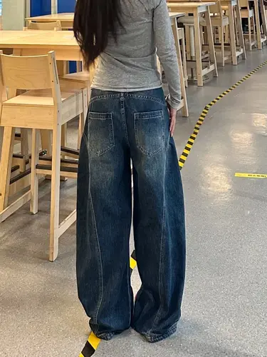 Imagen 2 del producto Pantalones casuales Y2K para mujer, holgados, estilo vintage, lavados en azul, de pierna ancha, estilo cargo, pantalones oversize, pantalones Y2K