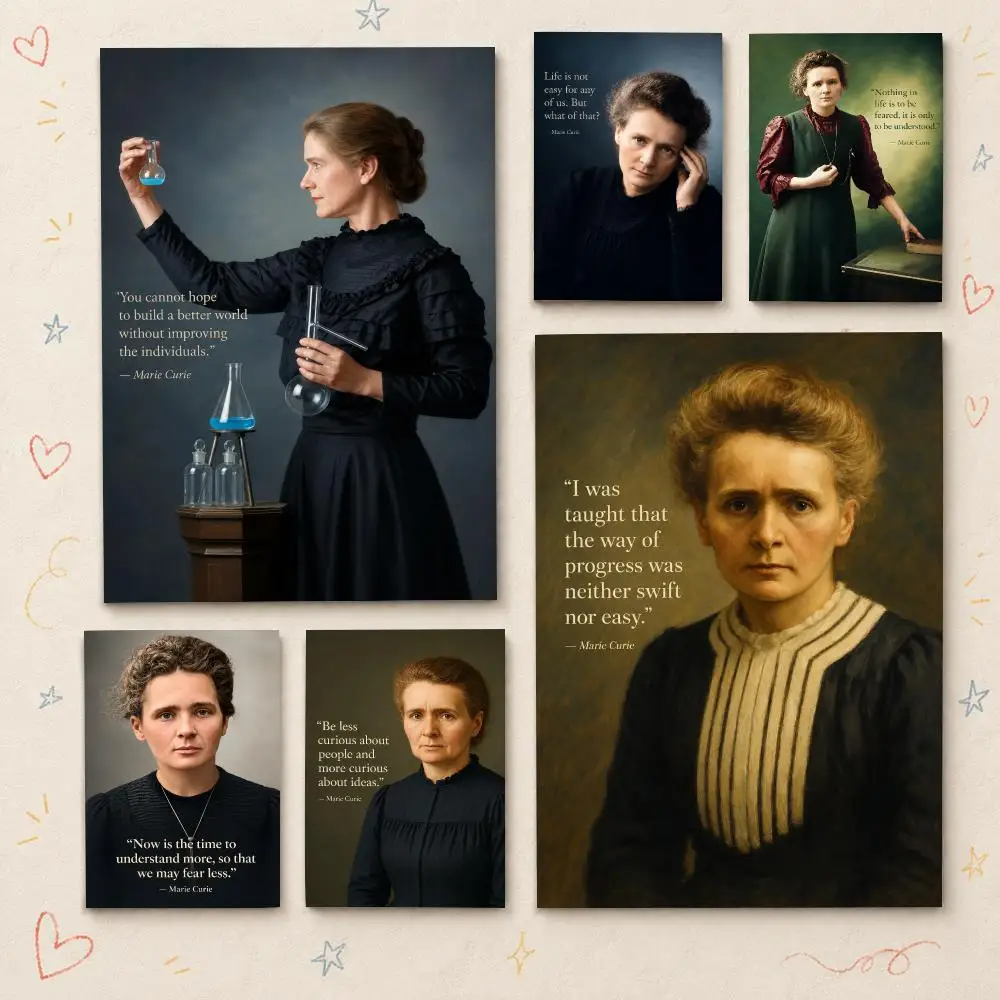 Scientist M-Marie Curie Poster HD PP Waterproof Wall Decor for Living Room Bedroom Gaming Room Cafe Unique Gift