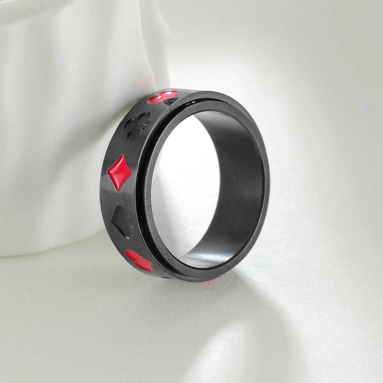 8mm Black Stainless Steel Rotatable Ring for Men Punk Vintage Lucky Playing Card Poker Mens Accessories #5