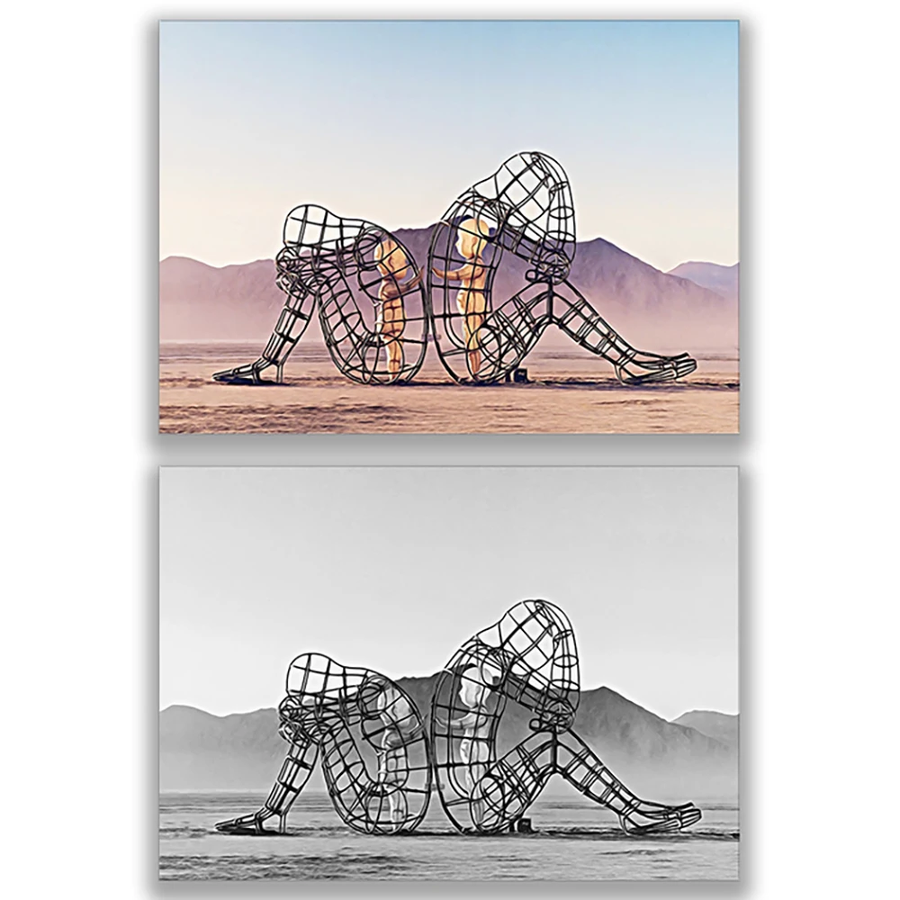 فن طباعة التصوير الفوتوغرافي لنحت الرجل المحترق، الأطفال المجلون في مطبوعات جسم الكبار جدار الفن ديكور قماش طباعة ملصق