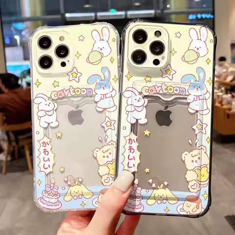 S24 Ultra Case For Samsung A55 5G A54 A53 A52 A5 A34 A33 A32 A23 A22 A13 S23 S22 S21 Plus S20 FE Card Slots Cartoon Soft Cover