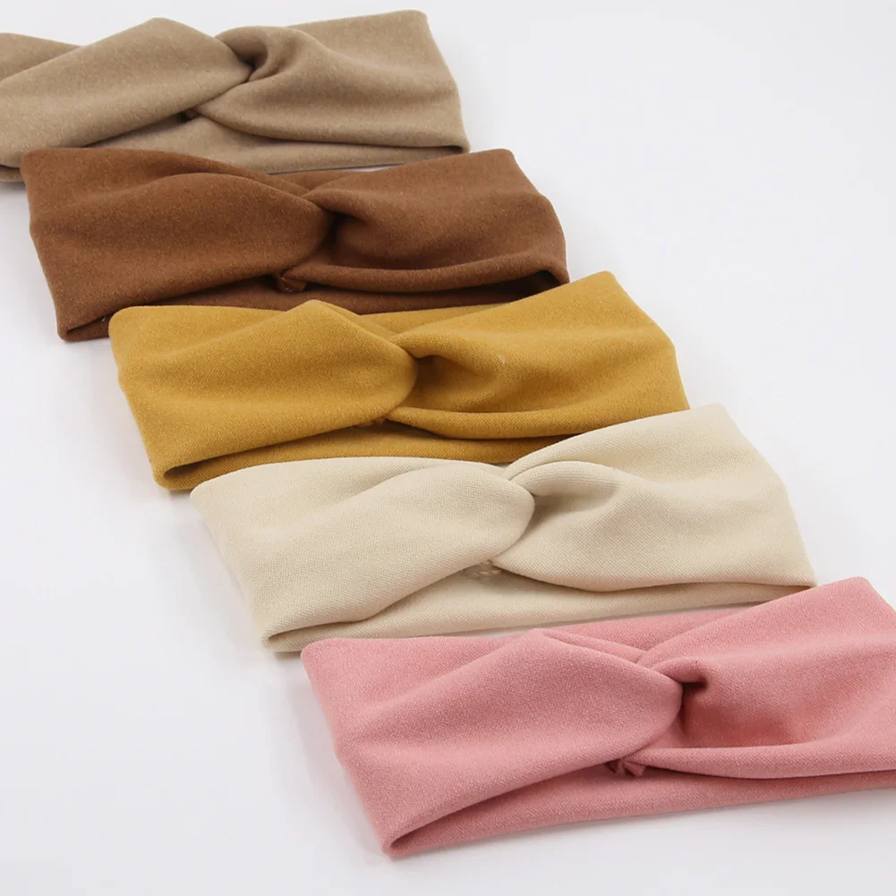 5Pcs/Lot Solid Twist Baby Girls Headbands Cashmere Handmade Elastic Hairbands Autumn Winter Headwraps Infant Fashion Headwear