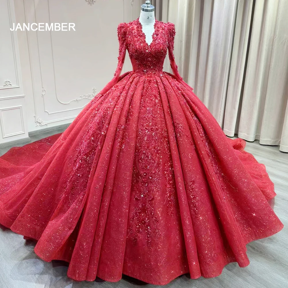 2024 New Red Quinceanera Dresses Sweet Long Sleeves Ball Gown Real Photo Party Dress Formal Gown For Girls vestido de 15 años