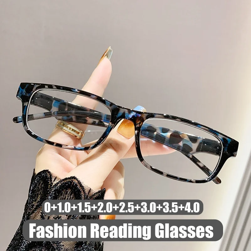 

Women's Fashion Square Frame Reading Glasses Unisex Blue Light Blocking Glasses Men Retro Vintage Far Sight Eyeglasses 0+1.0+4.0