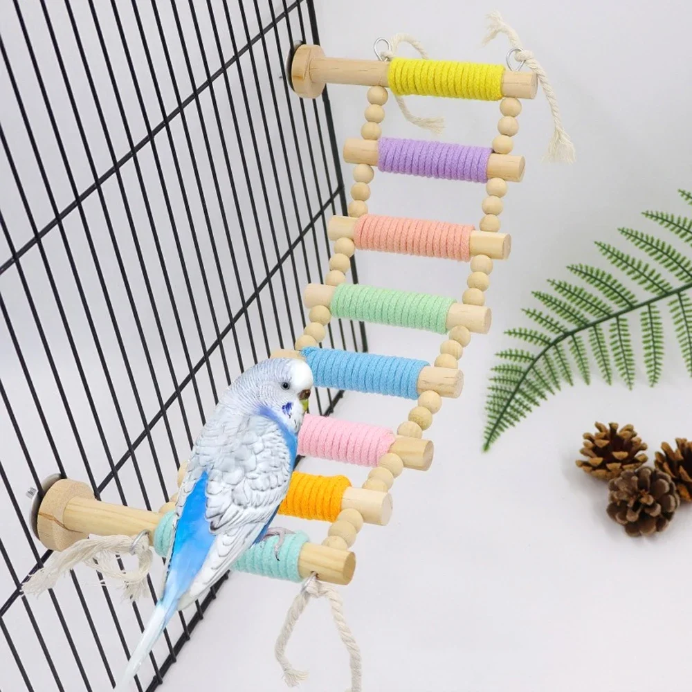 5/8 خطوات الخشب سلم الحيوانات الأليفة التفاعلية الطيور الببغاء لعبة سلم ل قفص هامستر مضحك طحن عصا تسلق لعبة الطيور الملحقات