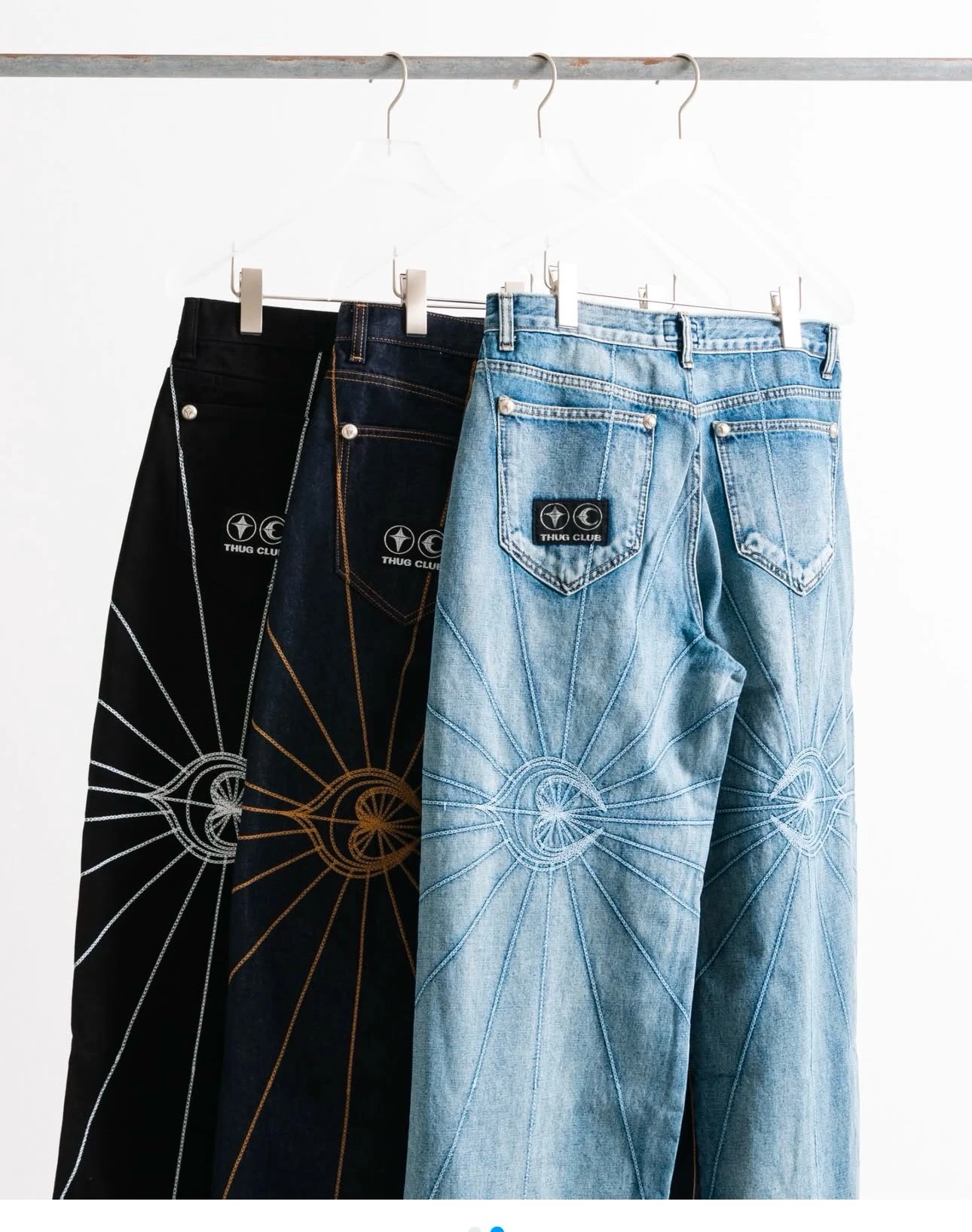 

Повседневные свободные джинсы в американском стиле High Street с вышивкой в виде паутины и радиальными полосами, молодежные летние прямые джинсы