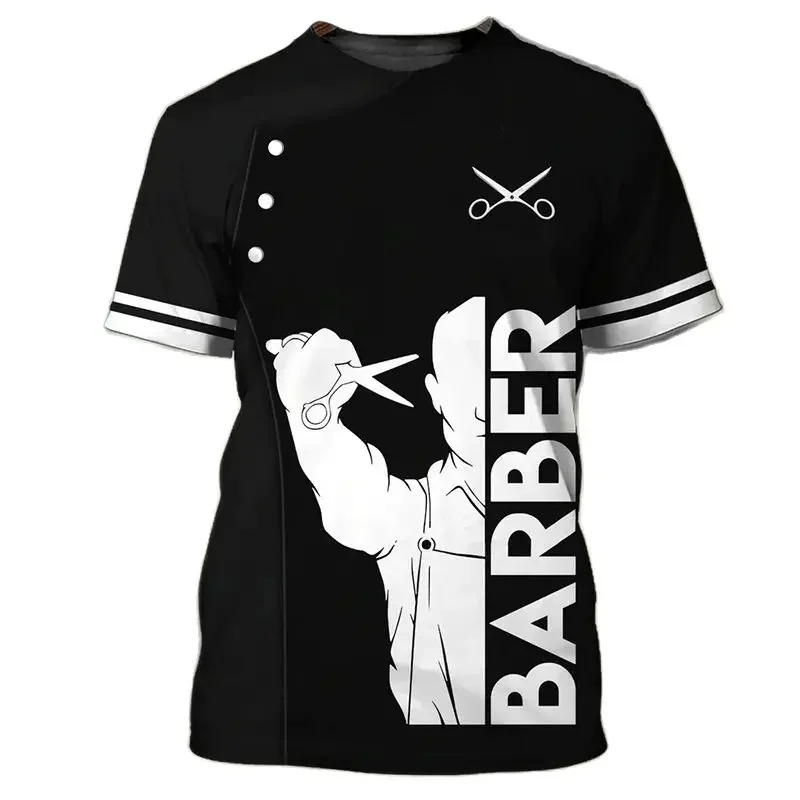 Barber Professional Overalls Printed Men And Women Vintage Round Collar Short Sleeve Street Hip Hop Fun T-shirt Summer Tops New