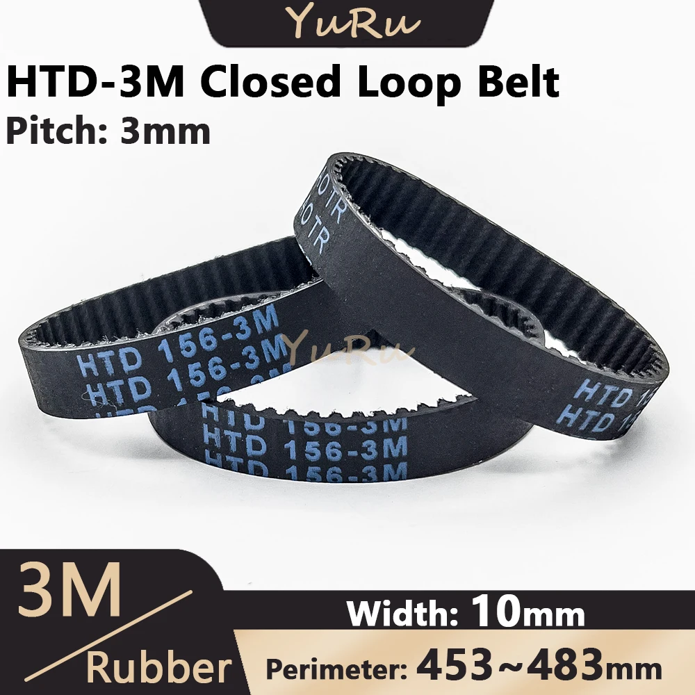 HTD-3M Rubber Timing Belt Width 10mm Closed Loop Length 453 456 459 462 465 468 471 474 477 480 483mm HTD3M Synchronous Belt 3M