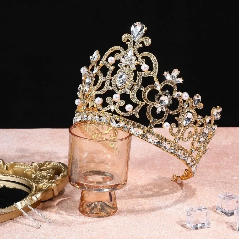 

Bar Mitzvah Crown Baroque Crystal Crown Korean Style Headband Metal Prince Crowns Hair Accessories Alloy Round Tiaras Queen