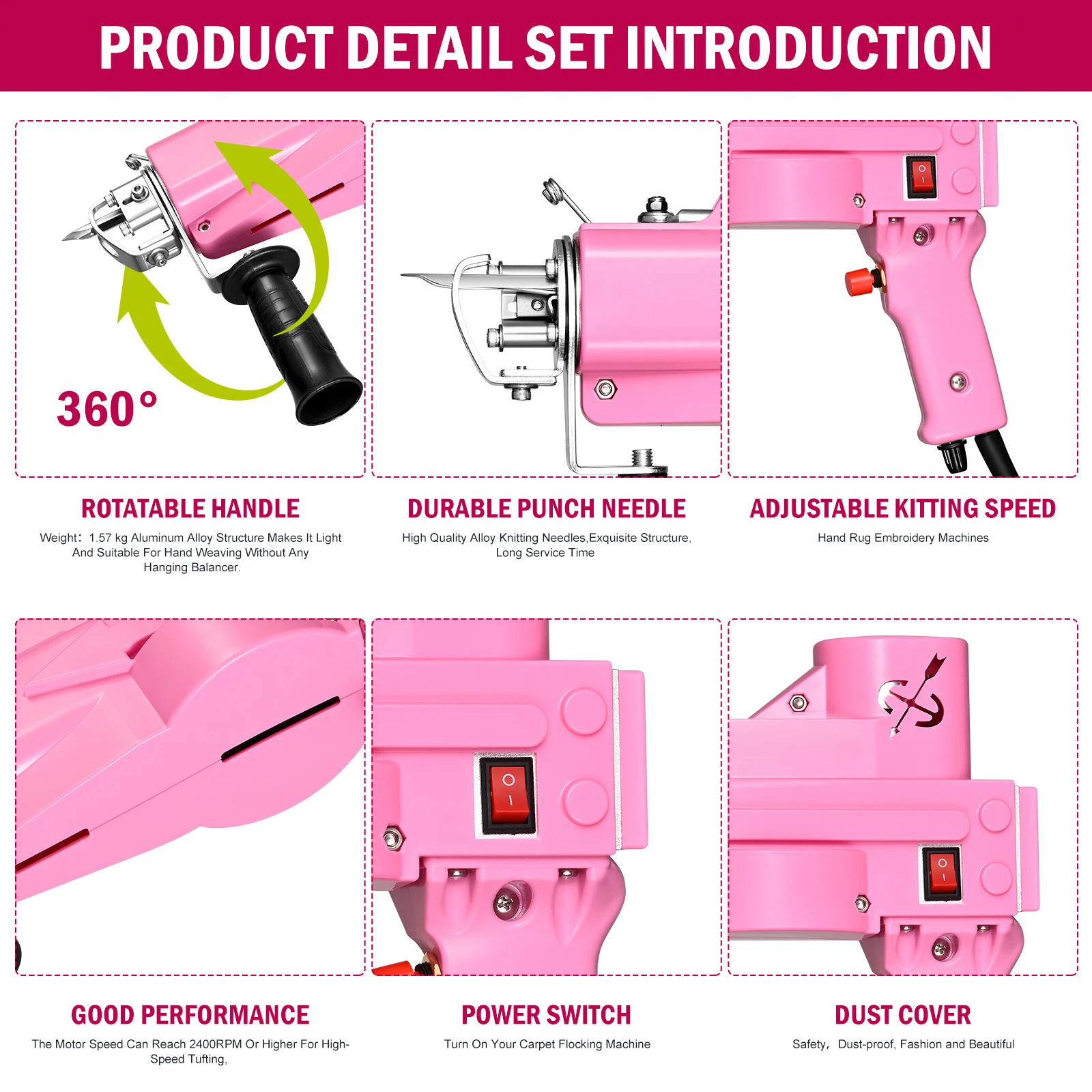 Upgrade 2 in 1 Tufting Gun Upgrade Electric Tufting Gun Carpet Weaving and Flocking Machine Fully Enclosed Cut/Loop Pile