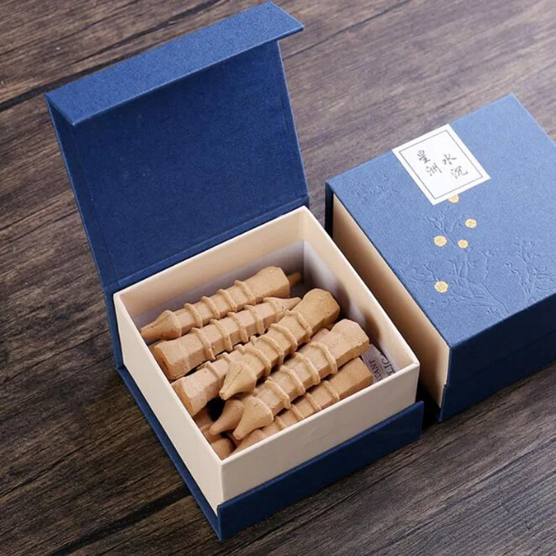 20 Cones Lengthen Smoke Backflow Pagoda Aroma Incense Office Household Aroma Cones Sandalwood Flavor Incense Gift Box Package
