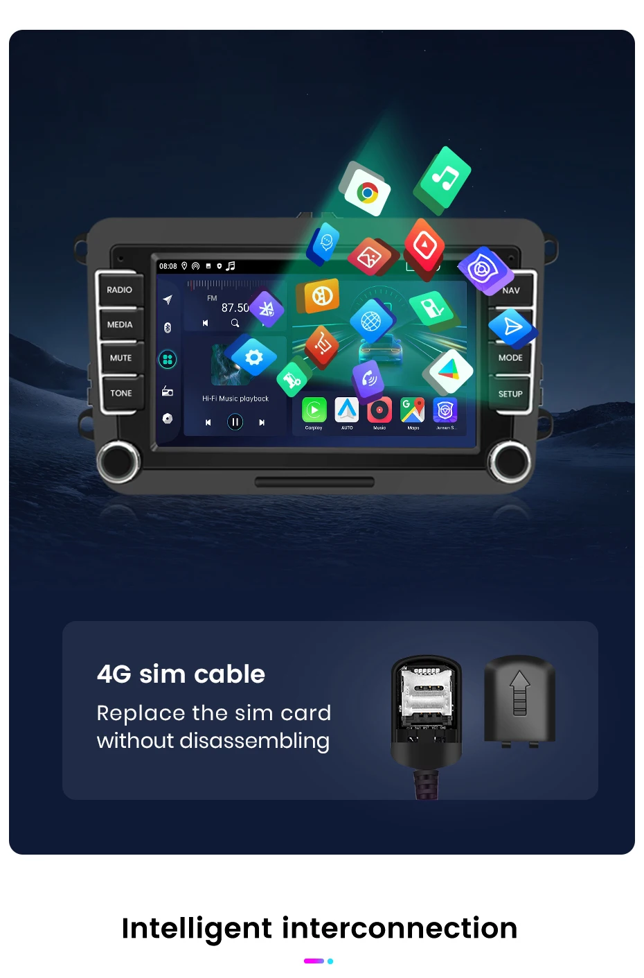Junsun 7 "Wireless Carplay Android Auto Auto Radio für VW Passat B6 B7 T5 Tiguan Touran GOLF 6 POLO Stereo GPS Multimedia Player – Detail 22