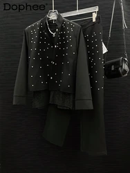 Fashionable New High-End Men's Suit Rhinestone Shiny Jacket Men's Short Loose Comfort Male Diamond Pants Top Two-Piece Set