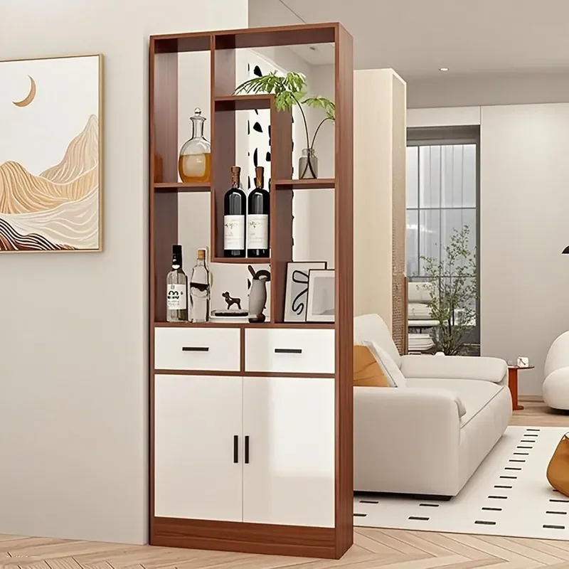 Modern Wall Room Divider Display Shelf for Living Separation with Translucent Screens Storage Cabinet Stand Home Office A