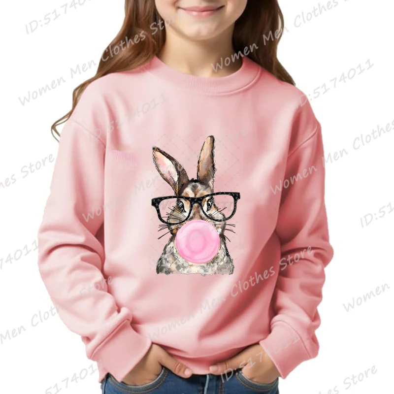 

Easter Day Bunny Print Pullovers For Kids Winter Autumn Casual O Neck Hoodeless Sweatshirts Children Girls Solid Color Pullovers