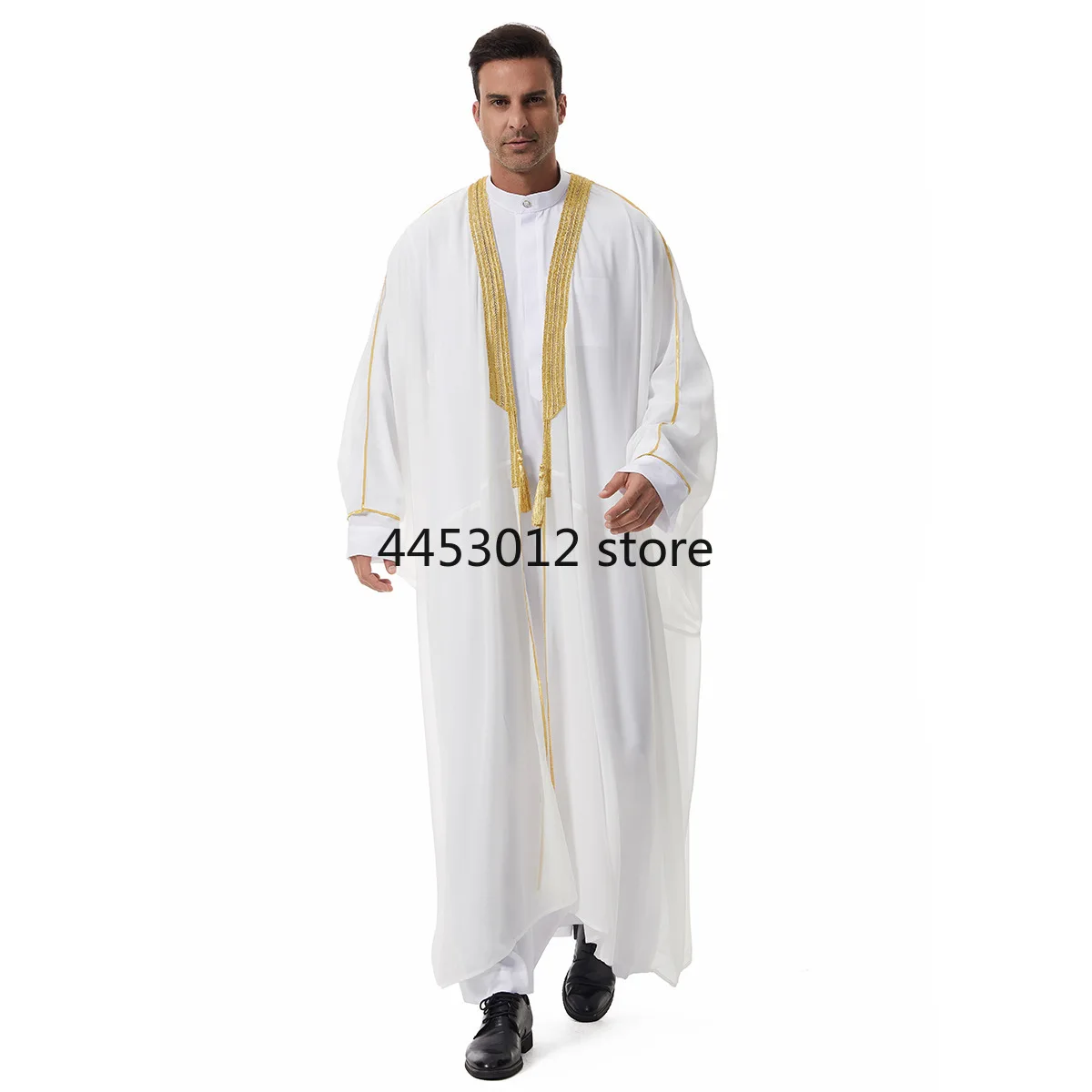 Men's Black Polyester Jubba Thobe Kimono Style