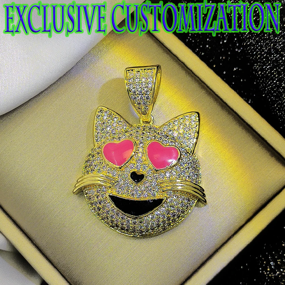 Advanced custom hip-hop trendy style necklace with diamond fantasy cat gold pendant, plated with 18 karat gold, new style