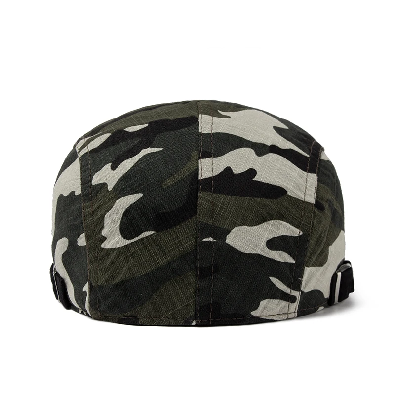 CNTANG Men Camouflage Beret Summer Cotton Linen Sun Cap Thin Breathable Visor Flat Hats Casual Forward Berets Hat Adjustable
