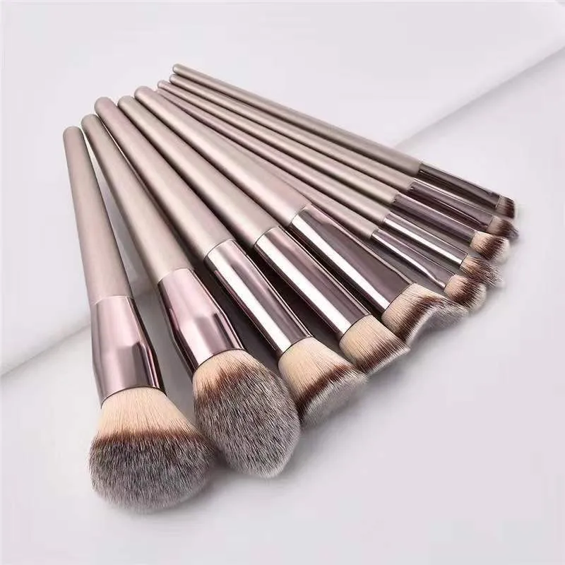10PCS Champagne Gold Makeup Brush Set For Foundation Powder Blush Concealer Eye Shadow  All-in-One Professional Face Eye Kit