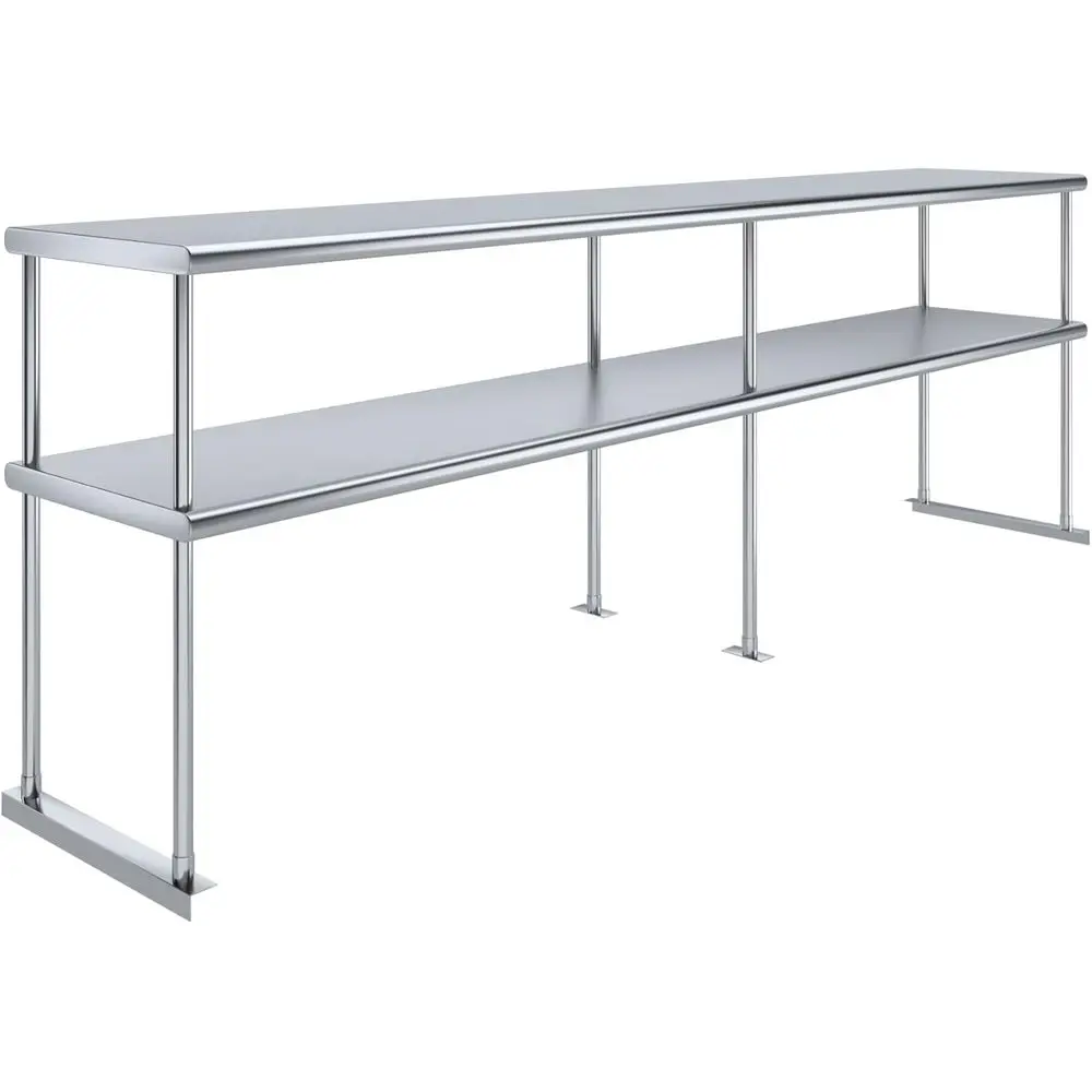 AmGood 96 Inch Double Tier Overshel, 96 in. x 18 in. x 32 in. StainlSteel Table Mount Shel, 2 Tier Over Shel or Prep Tables, Com