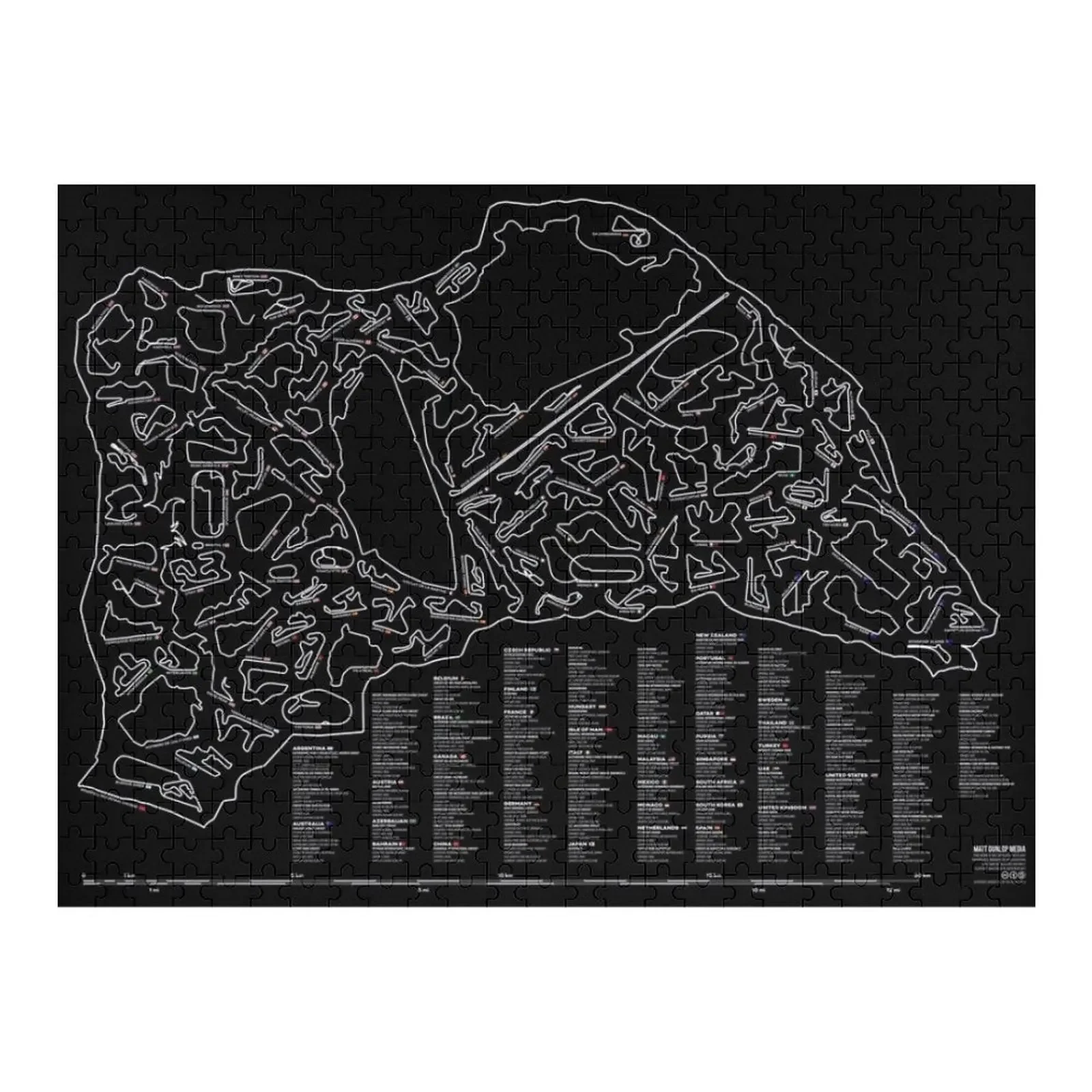 

Race Tracks to Scale - Listed and Labelled (Inverted) Jigsaw Puzzle Scale Motors Customizable Gift Puzzle