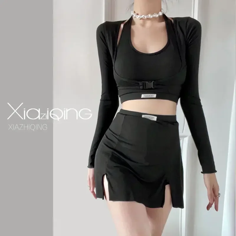 Swimsuit 2024 New Korean Sexy Solid High Waist Swimwear Two Piece Swimsuit Female Long Sleeve Monokini Bathing Suit Swim Wear