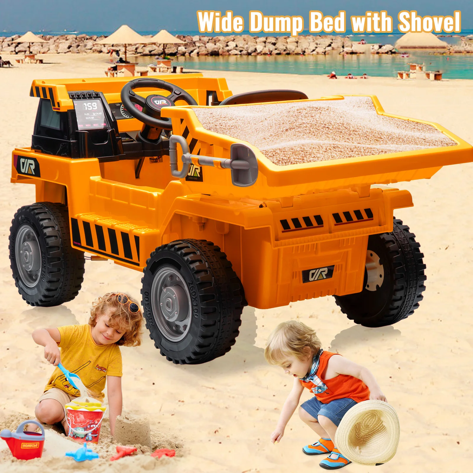 Ride on Dump Truck for Kids 12V Ride on Car with Electric Dump Bed Remote Control and Extra Shovel Ride on Construction Vehicle