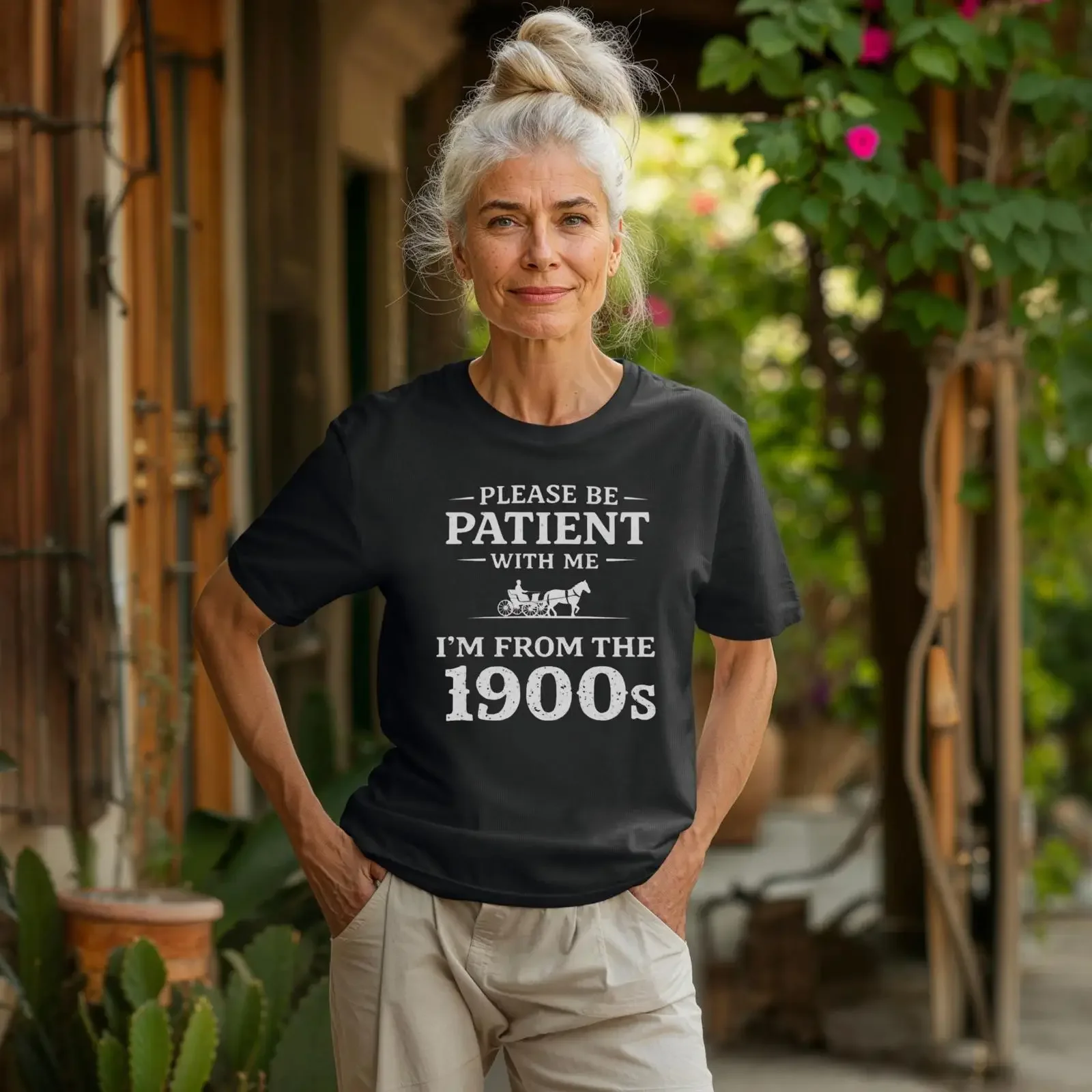 Please Be Patient With Me I'm From The 1900s T Shirt Funny Vintage Horse Buggy for Old Soul Retro Humor vintage Washed Unisex
