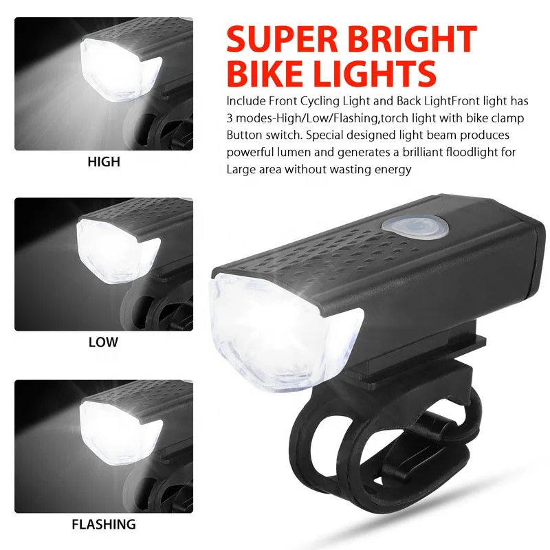 Juego de luces delanteras con luz trasera para bicicleta, accesorios de 3 modos para bici de montaña y carretera, fácil de instalar, luz de