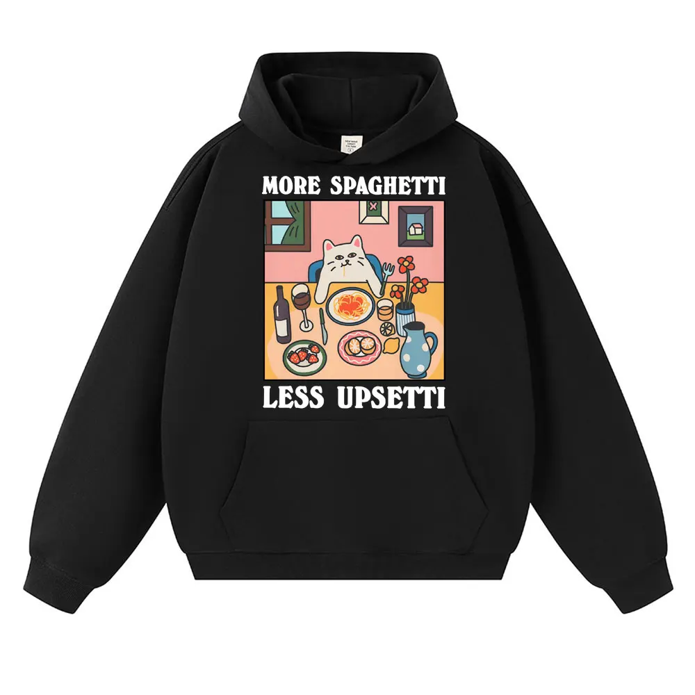 

Больше спагетти менее Upsetti, забавные толстовки с котом-мемом для мужчин и женщин, милый модный спортивный костюм Kawaii, флисовый свитшот большого размера для любителей кошек