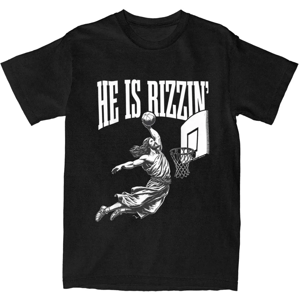 Men Women He Is Rizzin Funny Jesus Basketball Meme T Shirt Accessories Cotton Easter Christ Christian Faith Shirts Tee Clothes